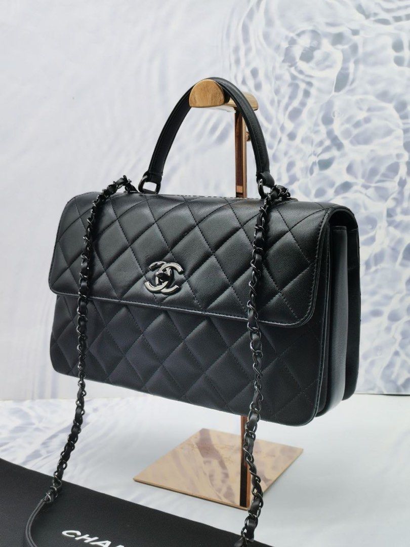 CHANEL Lambskin Quilted Medium Trendy CC Flap Dual Handle Bag Black 176432
