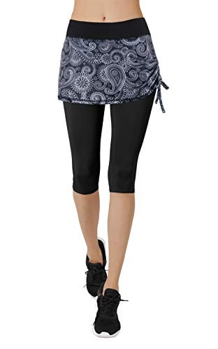 Cityoung Women Skorts Pants Capri with Attached Skirt Golf Skirted Leggings  Skirts with Leggings Pockets Workout