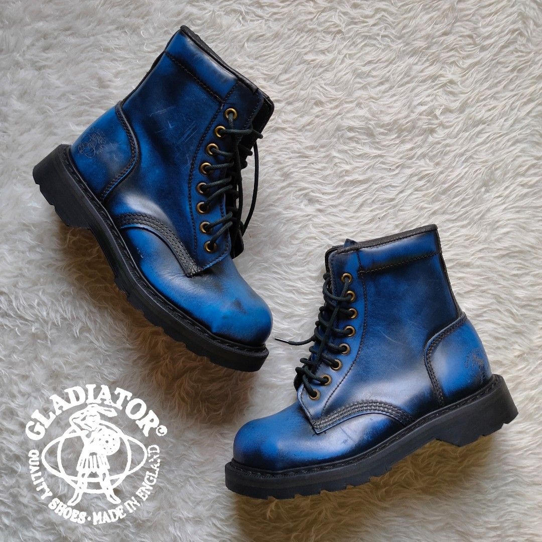 CLASSIC GLADIATOR ROMULUS 8 EYE BOOTS ENGLAND | Blue Rub Off Leather -  Deadstock, Women's Fashion, Footwear, Boots on Carousell