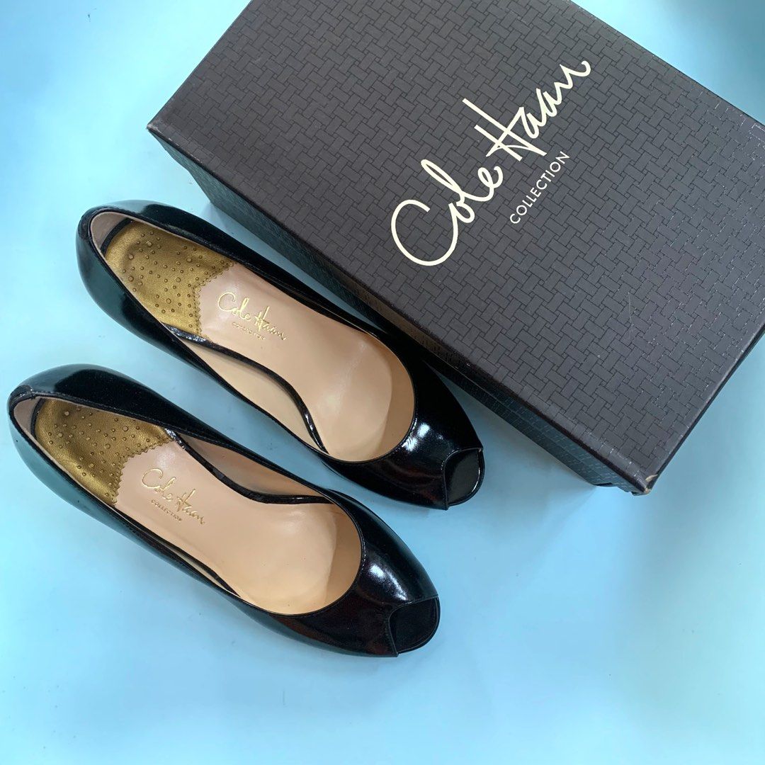 Cole Haan Black Peep Toe Pumps Luxury Sneakers Footwear on