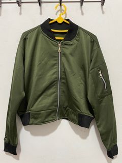 Crop Bomber Jacket Army