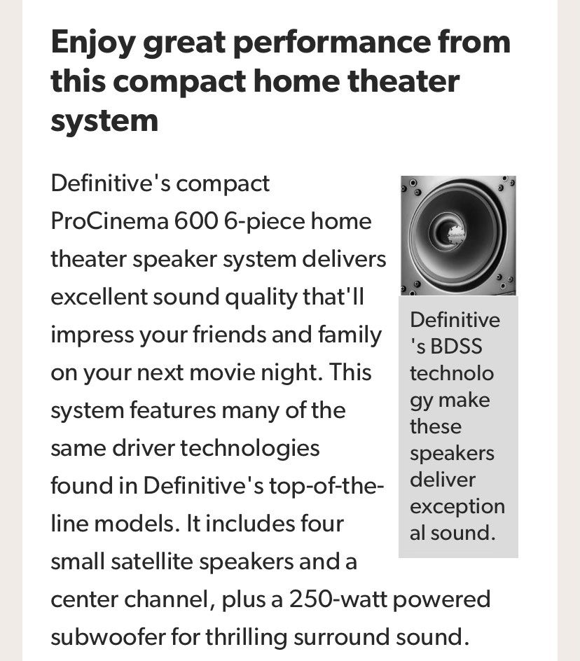 Definitive technology procinema 600 5.1 home theater speaker system on sale