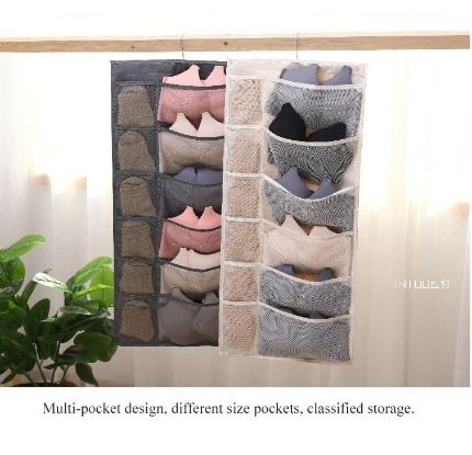 SOGA Grey Double Sided Hanging Storage Bag Underwear Bra Socks