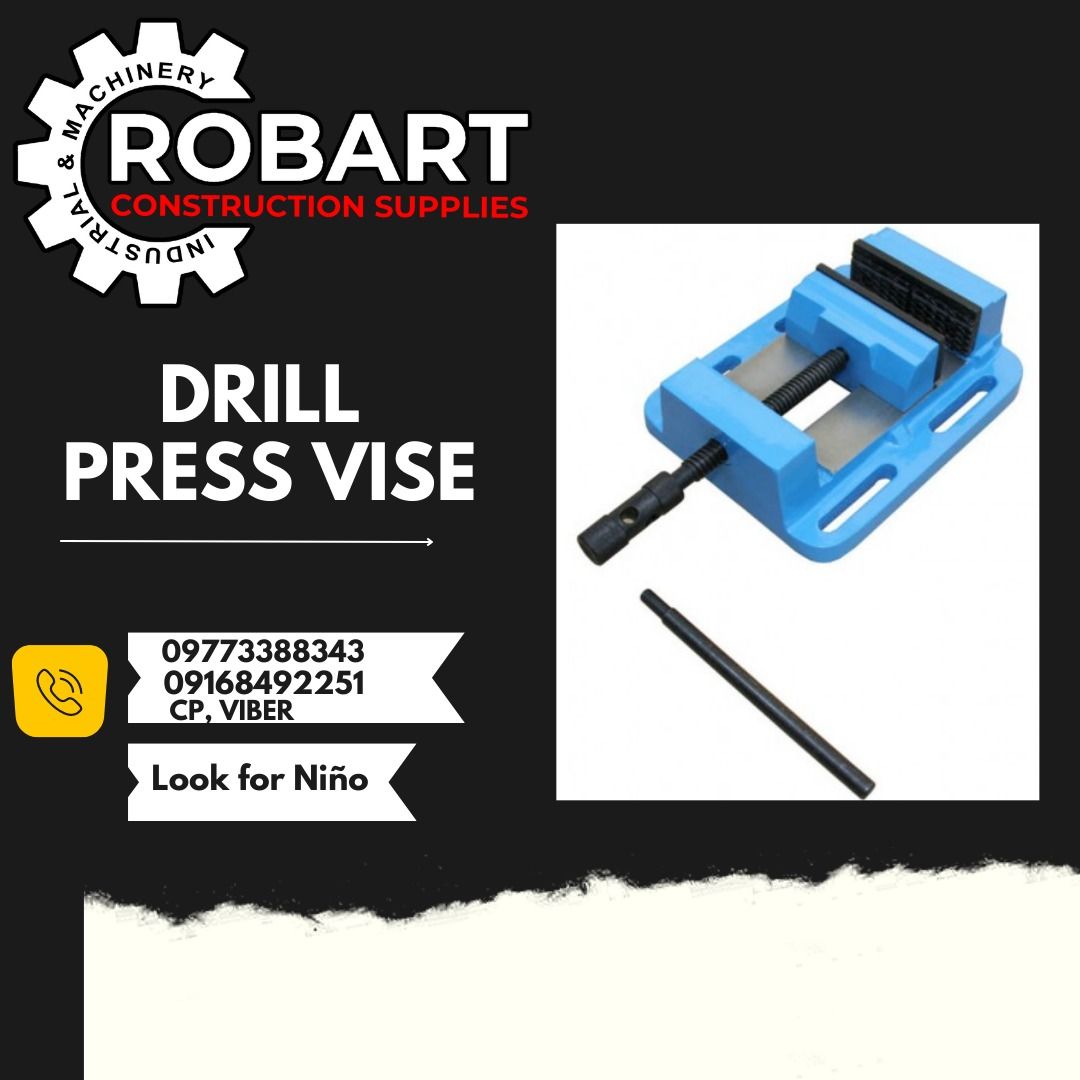 DRILL PRESS VISE (Category: Construction Tools & Equipment) located in Manila. Submitted by ninoparede24925 (Listing ID 1220799850, Image 1). Description: TTMC Drill Press Vise Brand: TTMC Product Code: TTMC -BSM-75N 55mm -BSM-100N 95mm -BSM-125N 115mm -BSM-150N 135mm - - for faster transaction: look for:Niño Paredes call/text/viber: :09773388343 or direct message #RobartConstructionSupplies #robartph #constructionmaterials #industrialsupply .