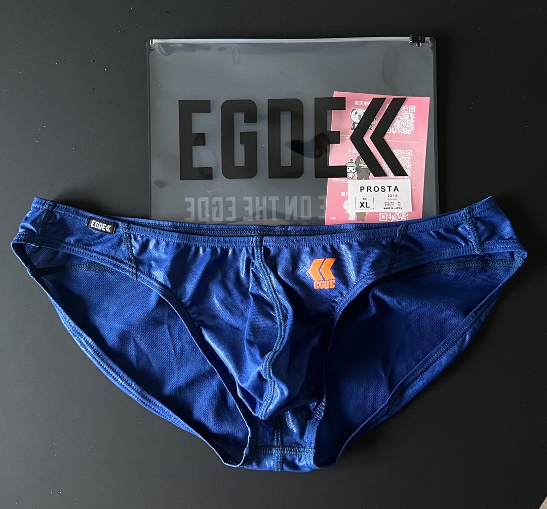 EGDE - Men's Swim Briefs Japanese Size Medium (Reboot - White with Blue  Dots) 