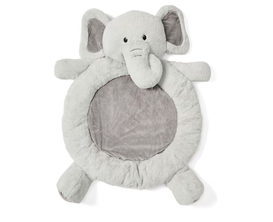 Elephant Plush Play Mat (Category: Infant Playtime) located in Quezon City. Submitted by bigmommashoppe (Listing ID 1220882958, Image 2). Description: Product Details Suitable for ages: 0+ months Dimensions/Size: 84cm (L) x 65cm (W) Material: Outer and fill: Polyester Colour: Grey Features Elephant shaped.