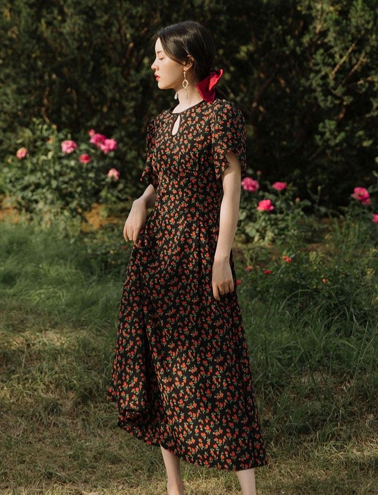 French Retro Floral Dress Women s Fashion Dresses Sets