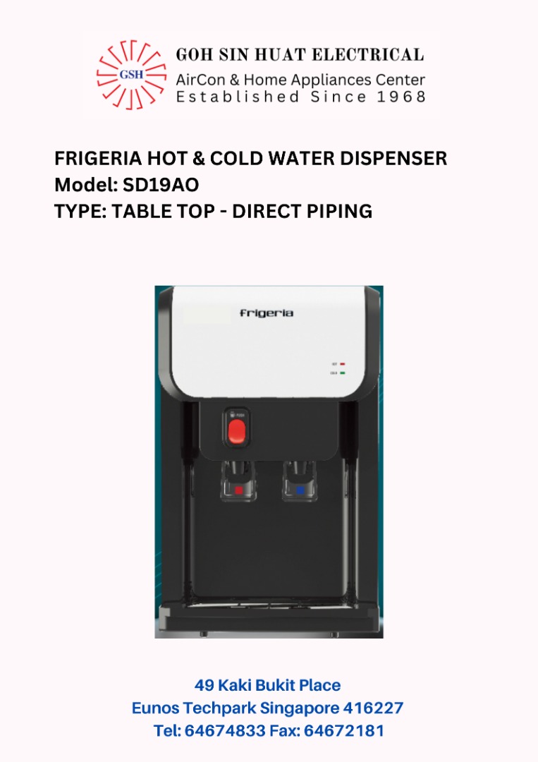 Frigeria SD19AO Hot and Cold Water Dispenser Direct Piping Hot and Cold