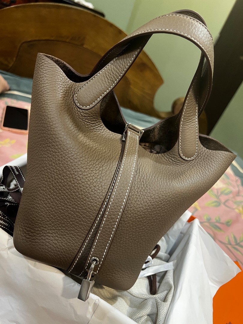Hermes Picotin 18 Etoupe with gold hardware, Luxury, Bags & Wallets on  Carousell