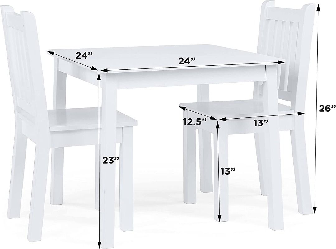 Humble Crew White Kids Wood Square Table and 2 Chairs Set Babies