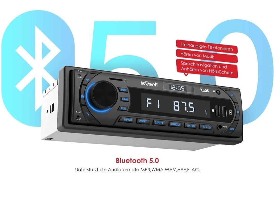 A14) ieGeek K305 Car Radio Bluetooth 5.0, RDS / FM / AM / 7 Colours Car  Radio with Bluetooth Hands-Free Kit, Car Accessories, Accessories on  Carousell