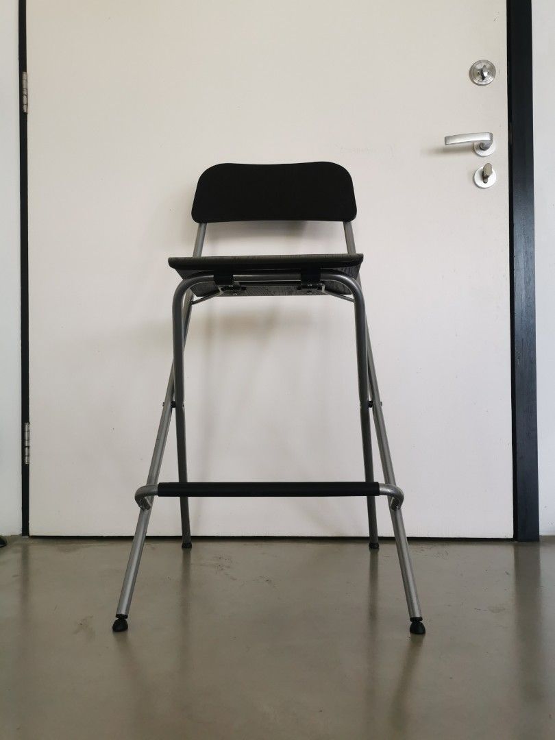 Ikea Bar stool with backrest, foldable, black, Furniture & Home Living