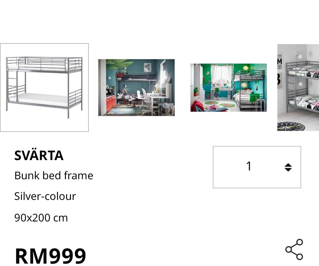 IKEA SVARTA Bunk Bed FOC 2 mattresses, Furniture & Home Living
