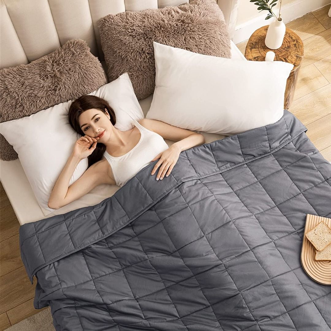 joybest Weighted Blanket 12 Lbs 60x80 Inches Oeko Tex Certified Cotton Heavy Blanket with Premium Glass Beads for Kids Adults Use on Queen King