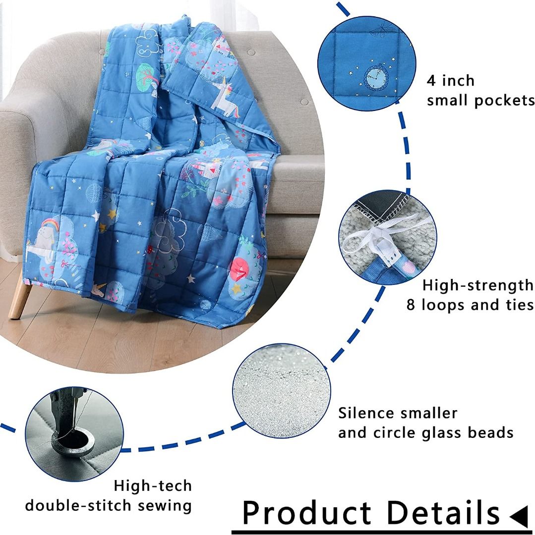 Joyching Weighted Blanket Kids 7 lbs 41x60 inches Egyptian Cotton 600TC for Toddler Cooling Soft Heavy Throw Child Bed Size with Glass Beads Printed