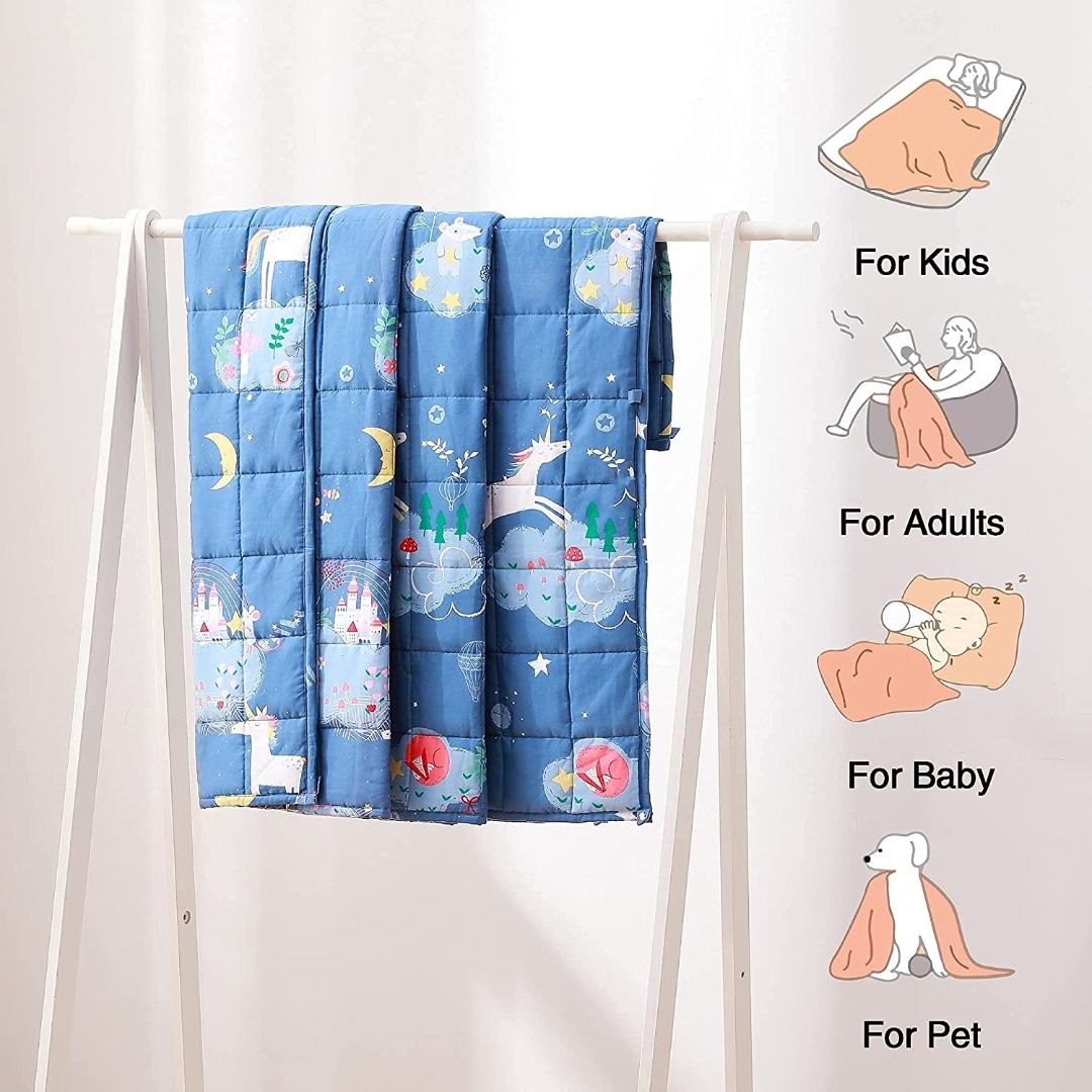 Joyching Weighted Blanket Kids 7 lbs 41x60 inches Egyptian Cotton 600TC for Toddler Cooling Soft Heavy Throw Child Bed Size with Glass Beads Printed