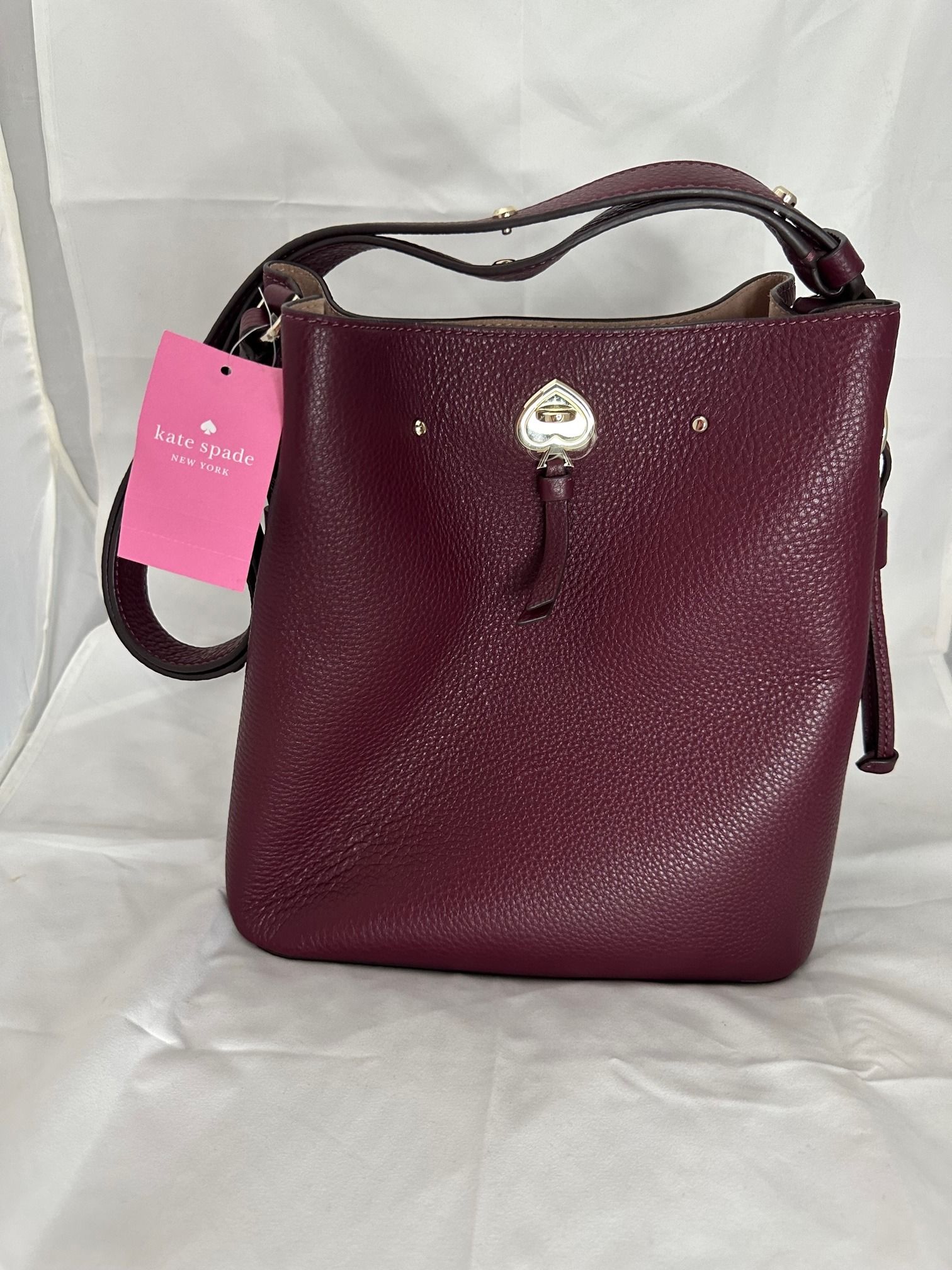 Kate Spade Marti Large Bucket Bag Pebbled Leather in Deep Berry WKRU6827 Luxury Bags Wallets on Carousell