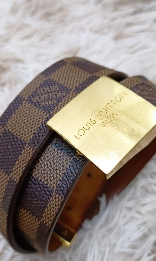 Louis Vuitton damier ebene belt (Category: Belts) located in Quezon City. Submitted by annbonrostro (Listing ID 1220740597, Image 3). Description: size 34 guaranteed authentic with dustbag hairline scratches on buckle but still very presentable P10,500 free shipping within ph lalamove or lbc guaranteed authentic ❤️.