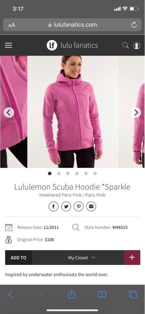 Lululemon Scuba Hoodie - Heathered Paris Pink, Women's Fashion