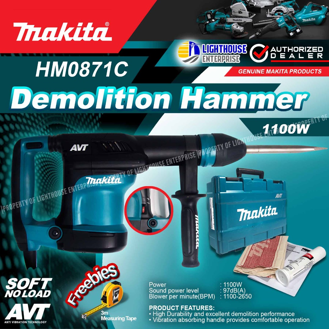 MAKITA 1100W Demolition Hammer (HM0871C) w/FREE 3M Meter *LIGHTHOUSE ENTERPRISE*, Commercial