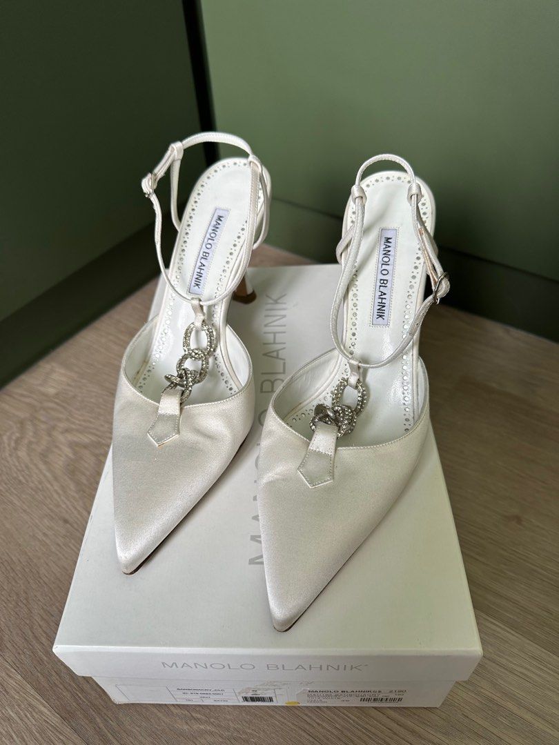Manolo blahnik white satin heels