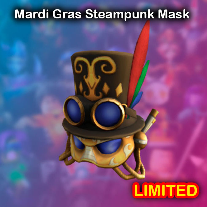 Roblox Mardi Gras Steampunk Mask Hat Toy Avatar Item Prime Gaming, Video  Gaming, Gaming Accessories, In-Game Products on Carousell