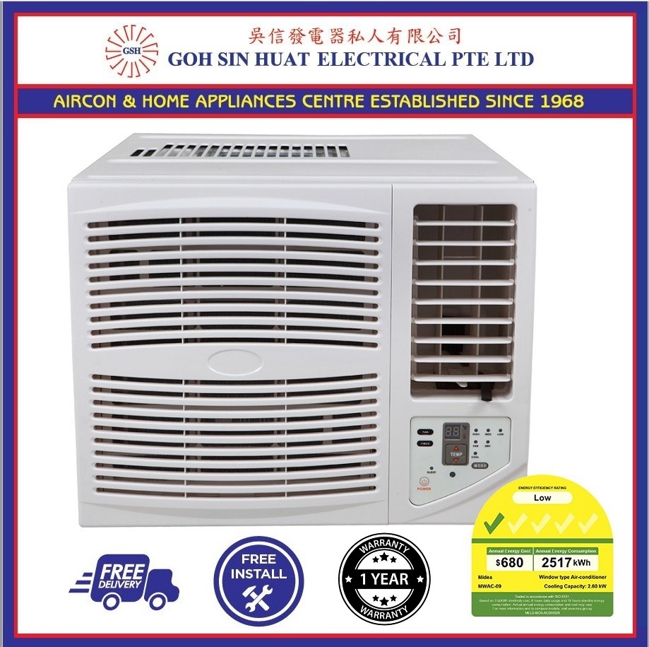 Midea MWAC09 Window Air conditioner 9000 BTU (White) W/ Remote control