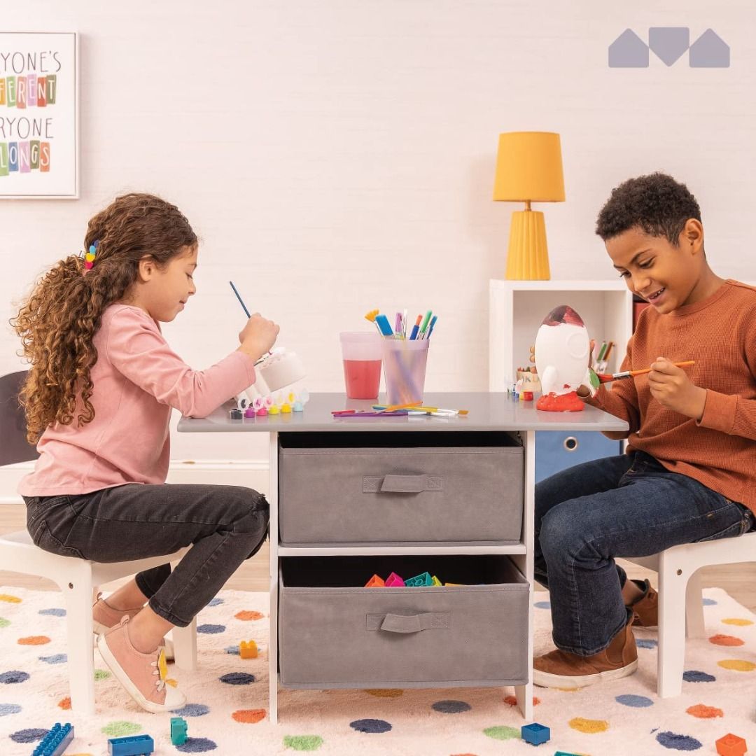 Milliard Kids Table and Chair Set Wood with Storage Baskets on Shelves Activity Playset Furniture with Modern Gray Colors Babies Kids Baby Nursery Kids Furniture Kids Tables Chairs on