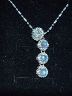 天然莫桑钻💎灰月光吊坠项链套/Moissanite+Moon Stone necklace set