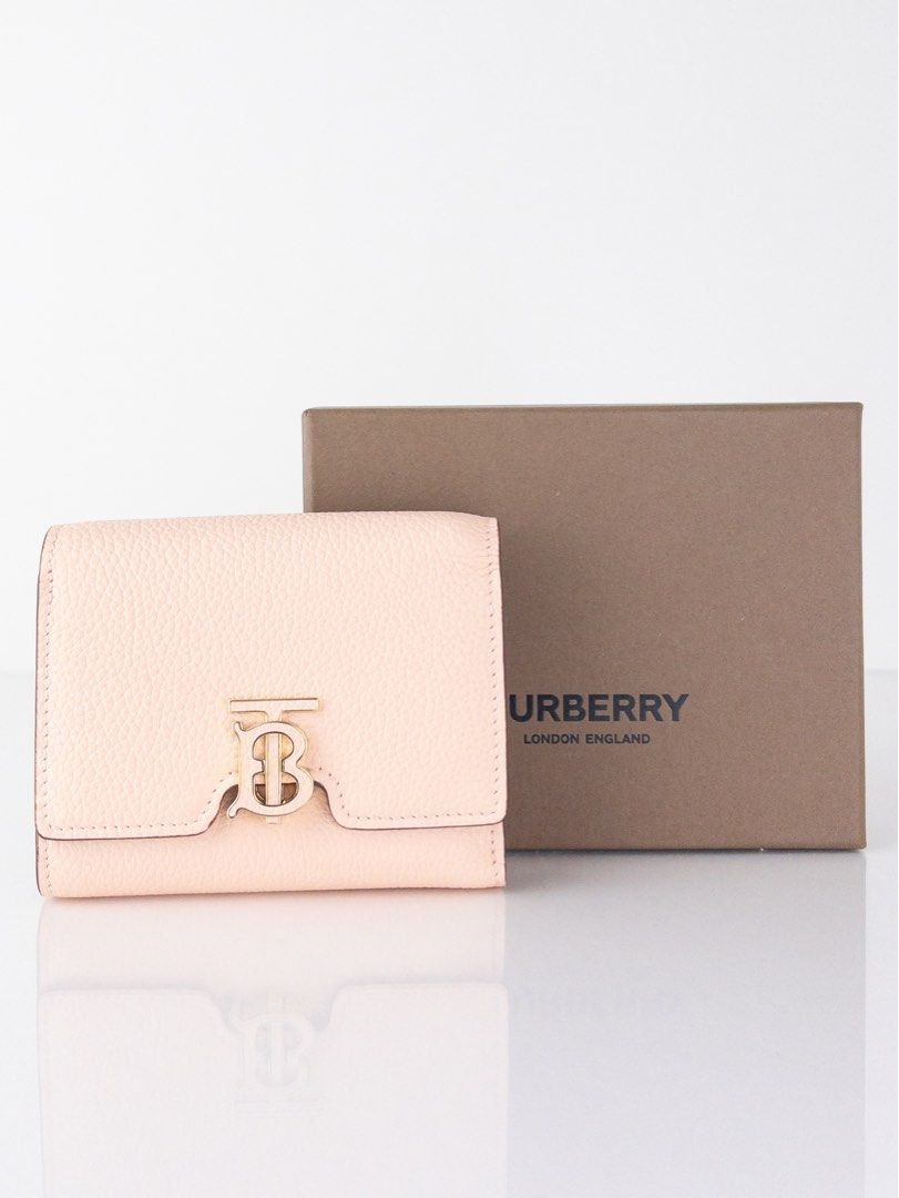 Grainy Leather TB Folding Wallet in Dusky Pink - Women