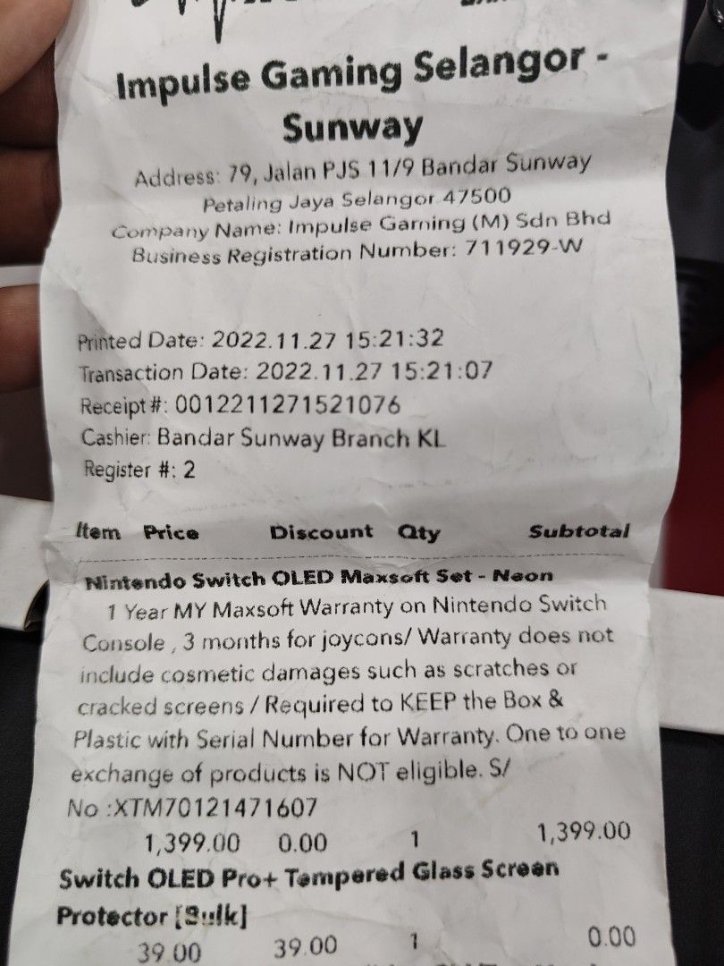 Nintendo oled maxsoft warranty, Video Gaming, Video Game Consoles