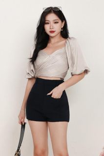 Phoebe Pleated Sleeved Top V3 in Silver Grey