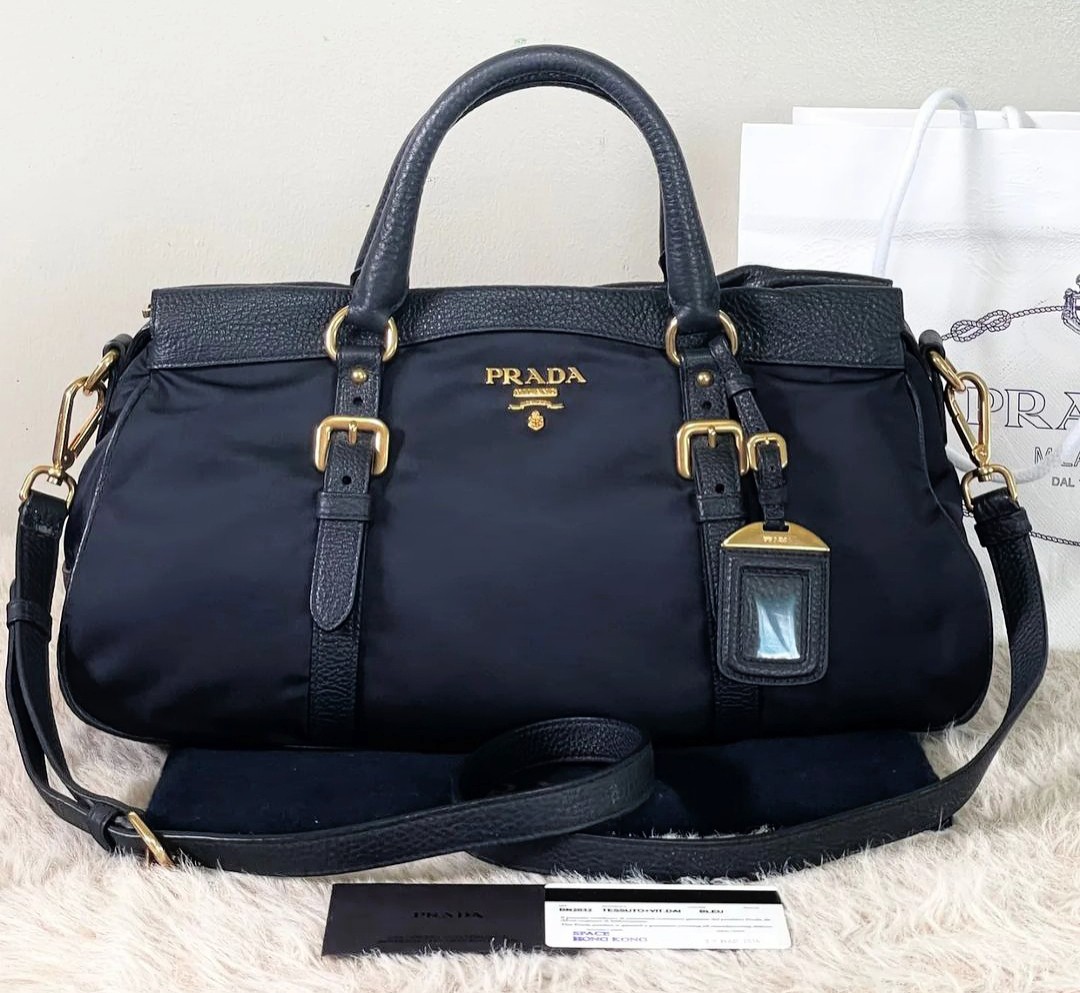 Prada Blue Tessuto Nylon & Saffiano Leather Tote Bag, Luxury, Bags ...