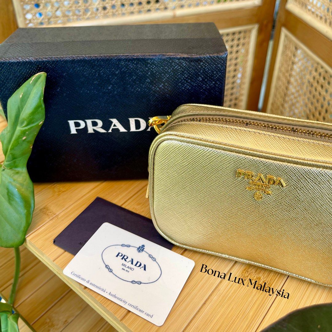 Prada Gold Sling Bag / Prada Gold Clutches, Women's Fashion, Bags &  Wallets, Cross-body Bags on Carousell