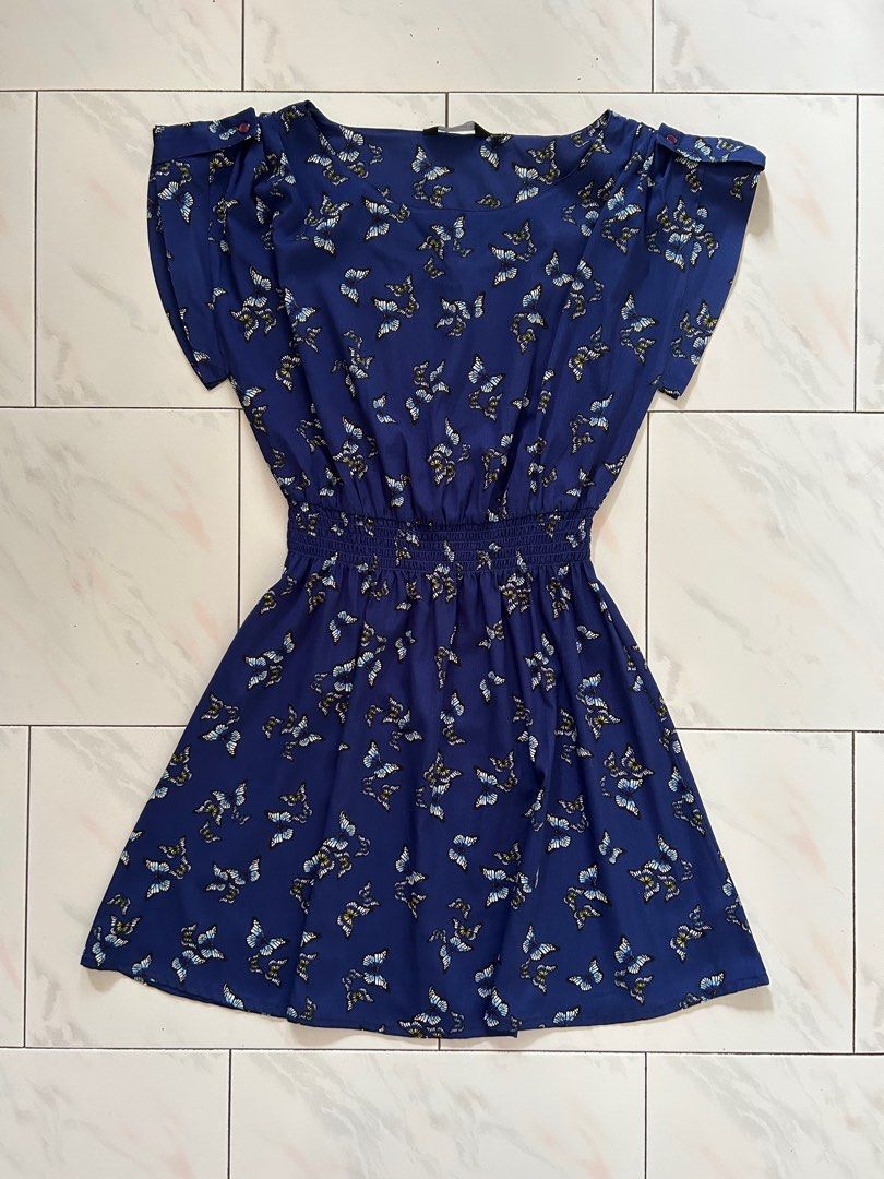 Preloved New Look dark blue dress with butterfly prints