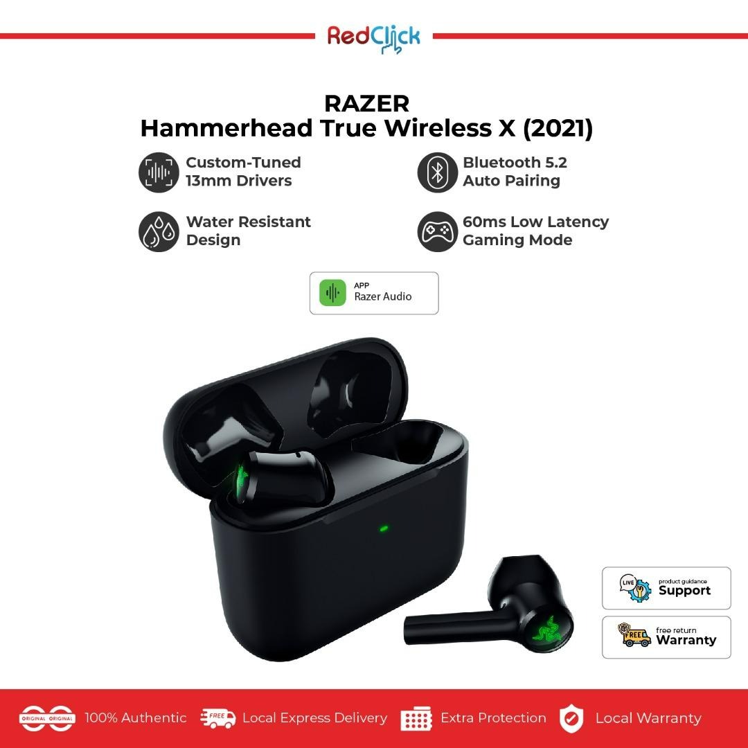 Razer Hammerhead True Wireless X Earbuds: Custom-Tuned 13mm Drivers -  Bluetooth 5.2 w/Auto-Pairing - 60ms Low-Latency Gaming Mode - Touch Enabled  