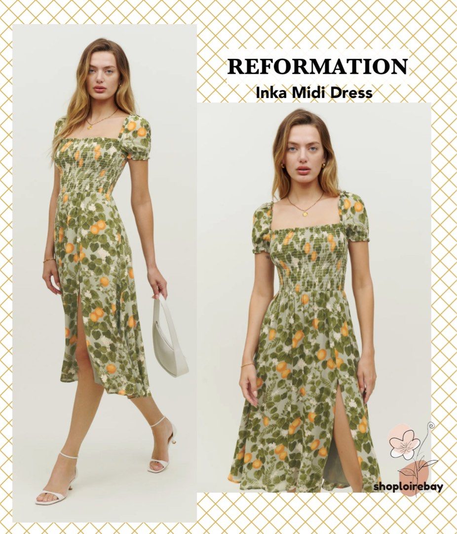 Reformation Inka Midi Dress orange grove green Women s Fashion Dresses Sets Dresses on Carousell