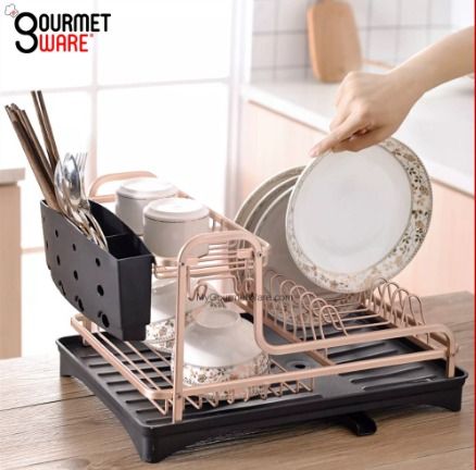 Rose Gold Aluminum Dish Rack Kitchen Organizer Storage Dish Drainer Drying Plate Shelf Dish Dryer Furniture Home Living Home Improvement Organisation Home Improvement Tools Accessories on Carousell