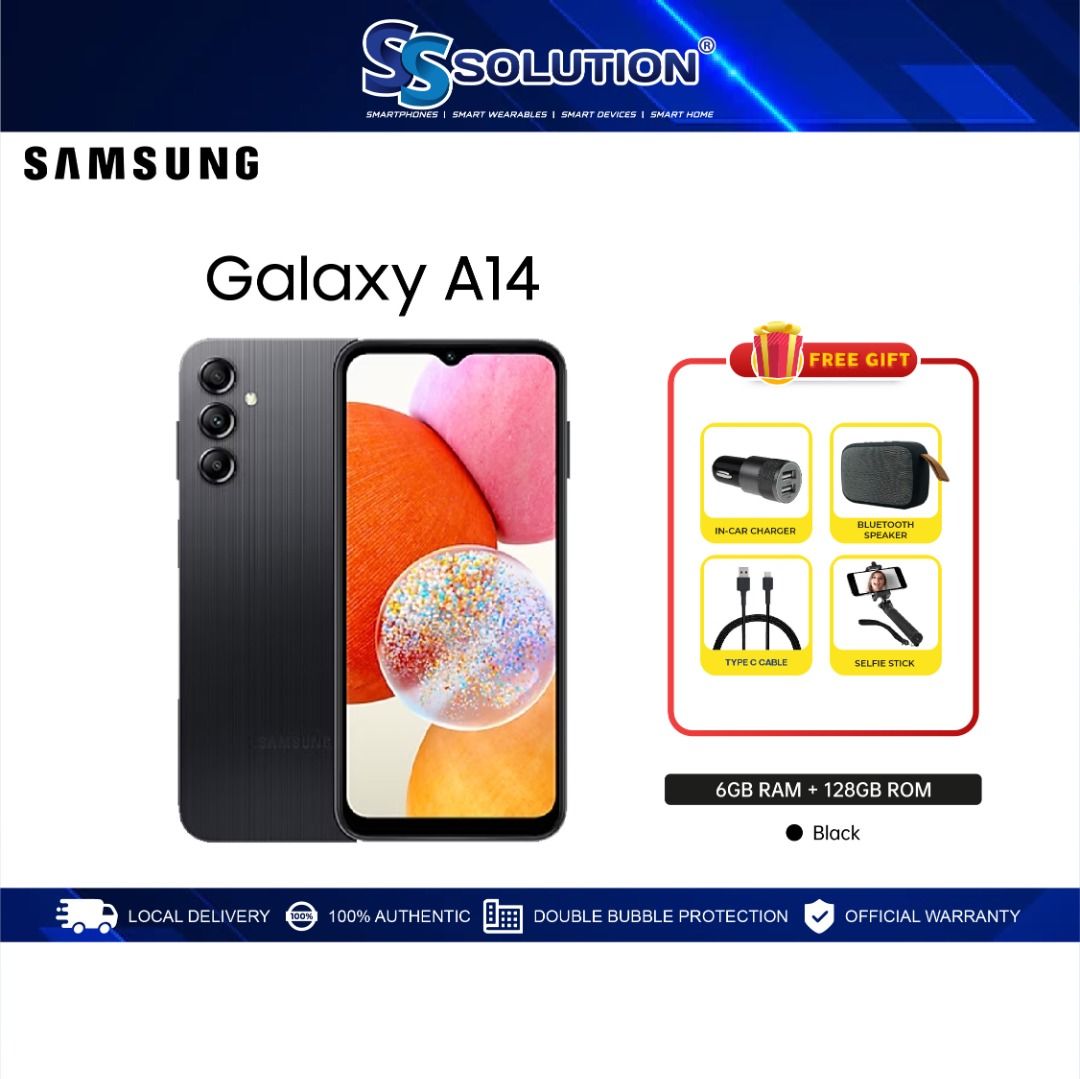 Samsung Galaxy A14 - 6.6 - 128GB ROM - 4GB RAM - 4g Lte - Dual Sim - 50mp  - 5000mAh - Black