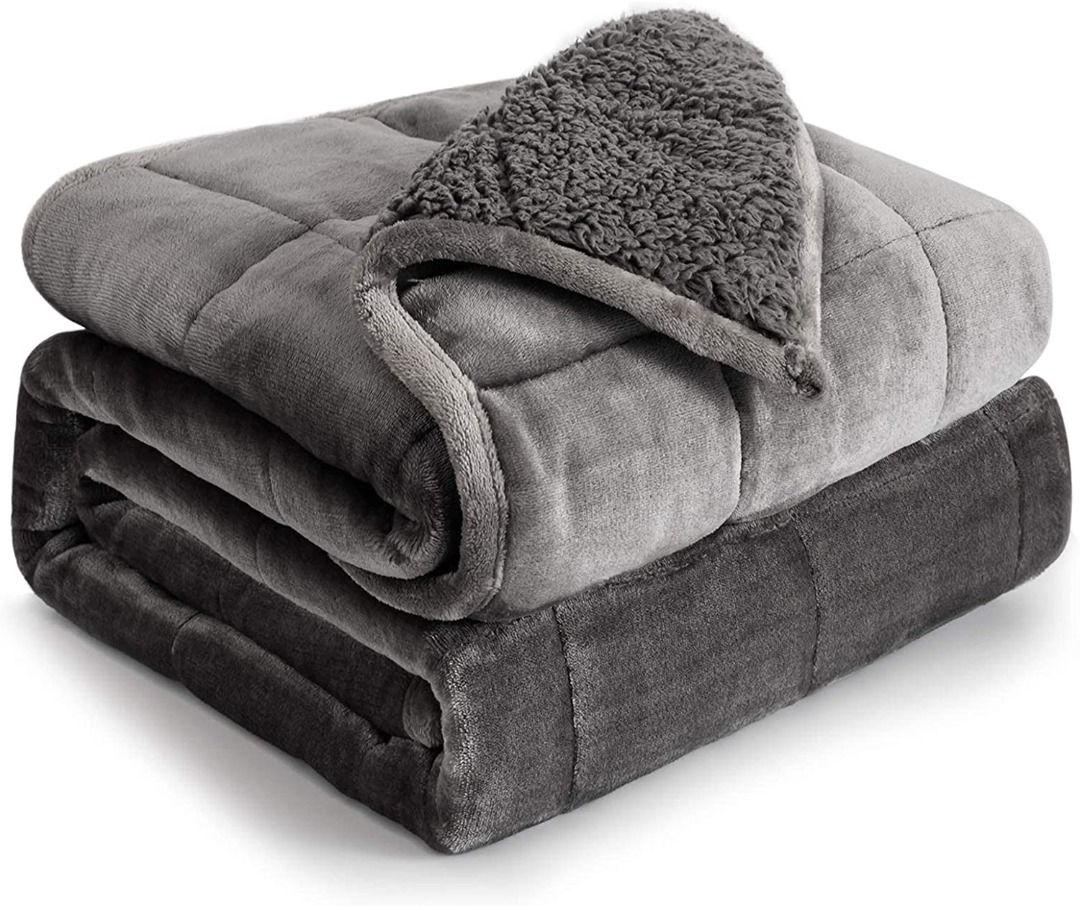 Sherpa Fleece Weighted Blanket 15 lbs for Adult Cottonblue Flannel Cozy Plush Fuzzy Full Size Minky Soft Blanket for Sofa Bed 48 x 72 inches Grey Furniture Home Living Bedding Towels