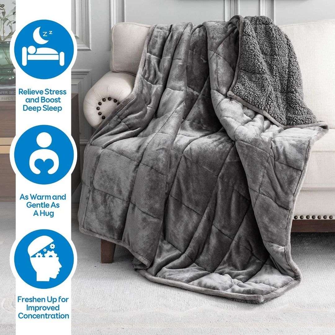 Sherpa Fleece Weighted Blanket 15 lbs for Adult Cottonblue Flannel Cozy Plush Fuzzy Full Size Minky Soft Blanket for Sofa Bed 48 x 72 inches Grey Furniture Home Living Bedding Towels
