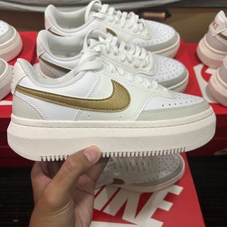 (Size 8) NIKE Court Vision Alta “White/Metallic Gold”