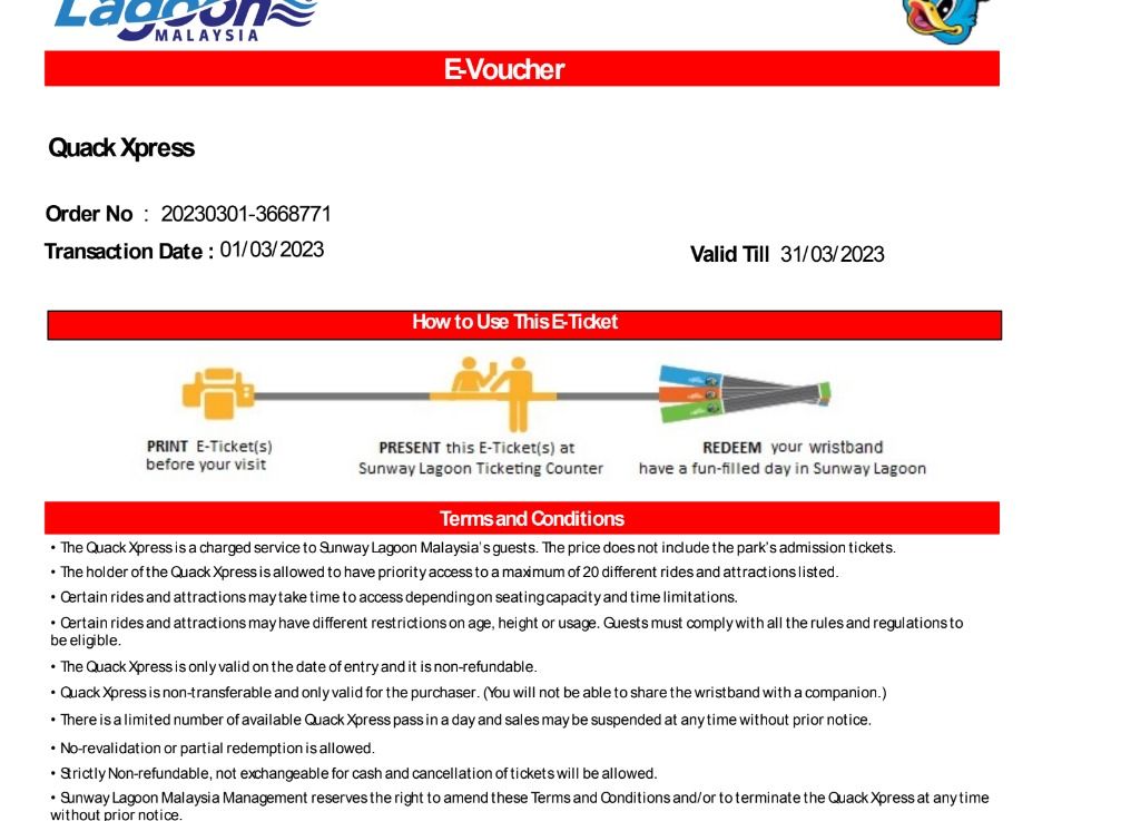 Sunway Lagoon ticket with Quack Xpress, Tickets & Vouchers, Event