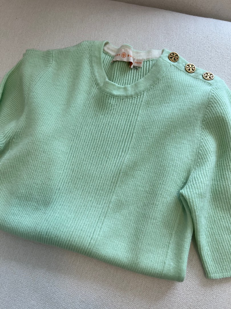 Tory Burch Mint 100 Cashmere ribbed sweater Luxury Apparel on