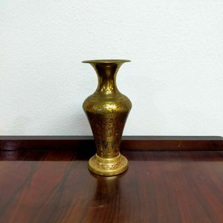 Vintage Indian Handpainted Brass Vase