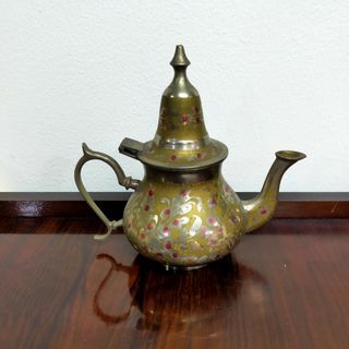 Vintage Indian Silver Handpainted Teapot