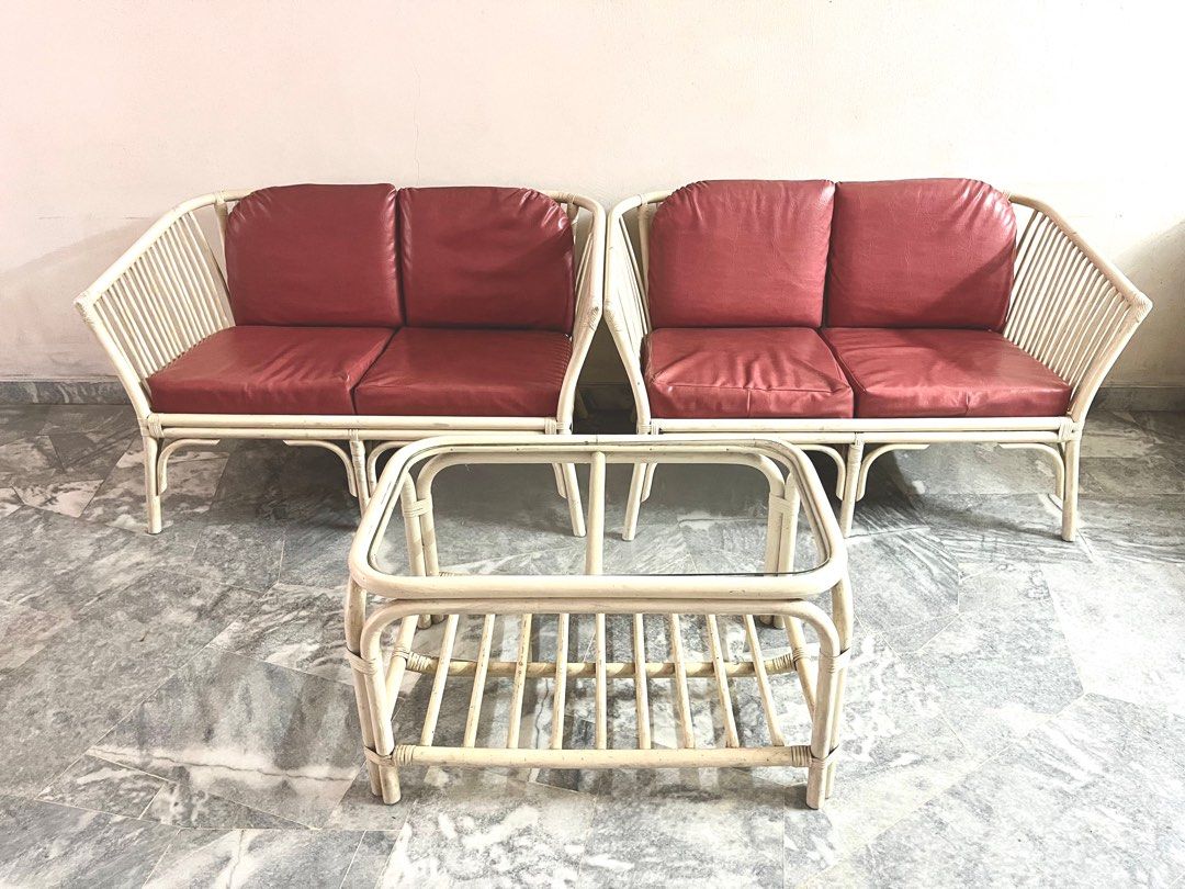Vintage Rattan Sofa Set, Furniture & Home Living, Furniture, Sofas on