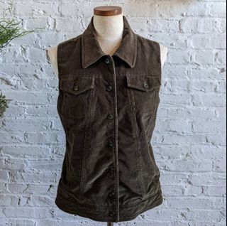 Vintage Velvet Corduroy Grunge Knit Utility Sweater Vest Moss Green Forestcore