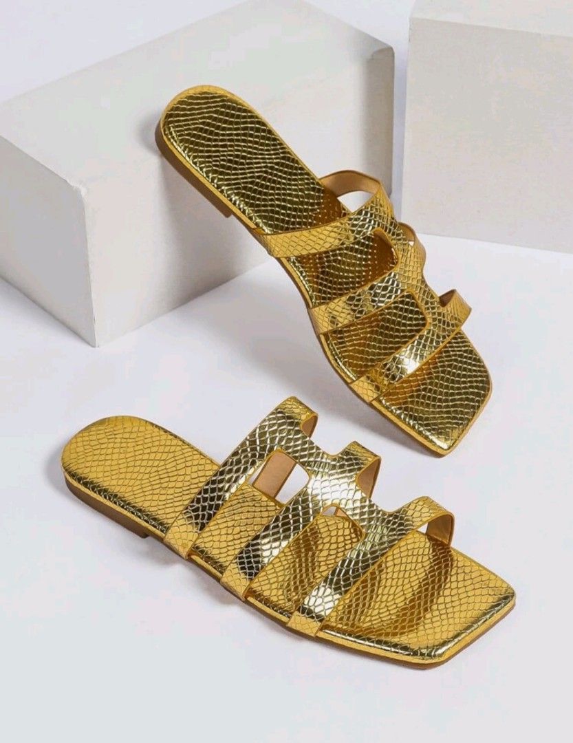 Gold metallic hotsell sandals flats