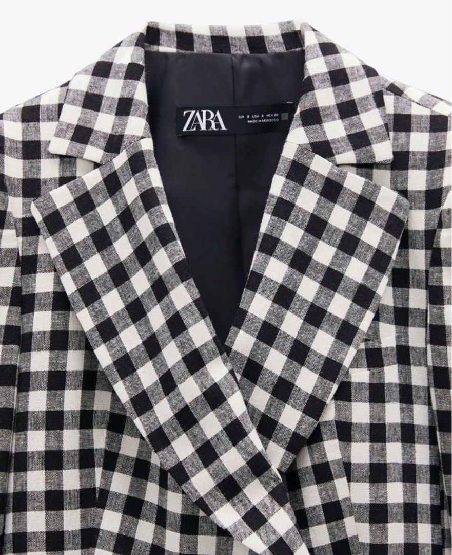 Zara ONHAND BrandNew BlackWhite Gingham Blazer EU LARGE Only No